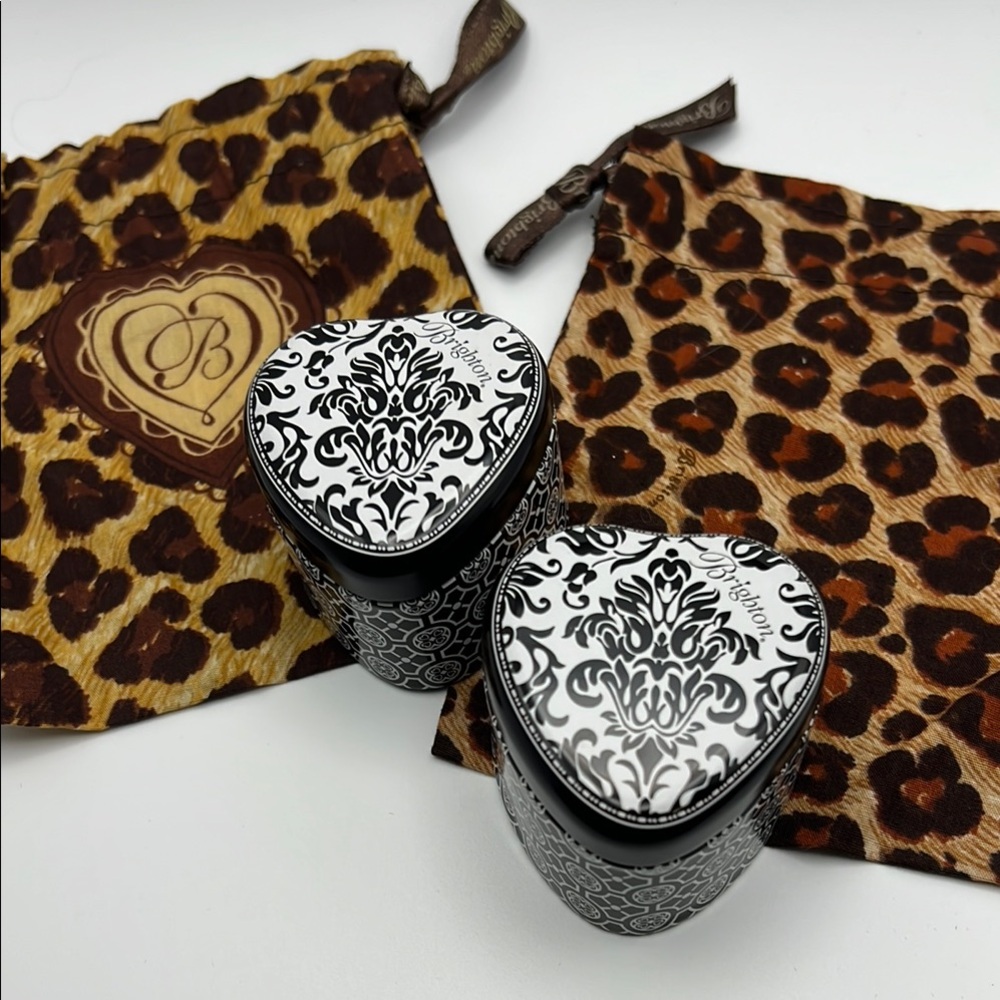 Brighton 4 piece Heart-Shaped Black and White Ring Tins with Branded Dust Bags